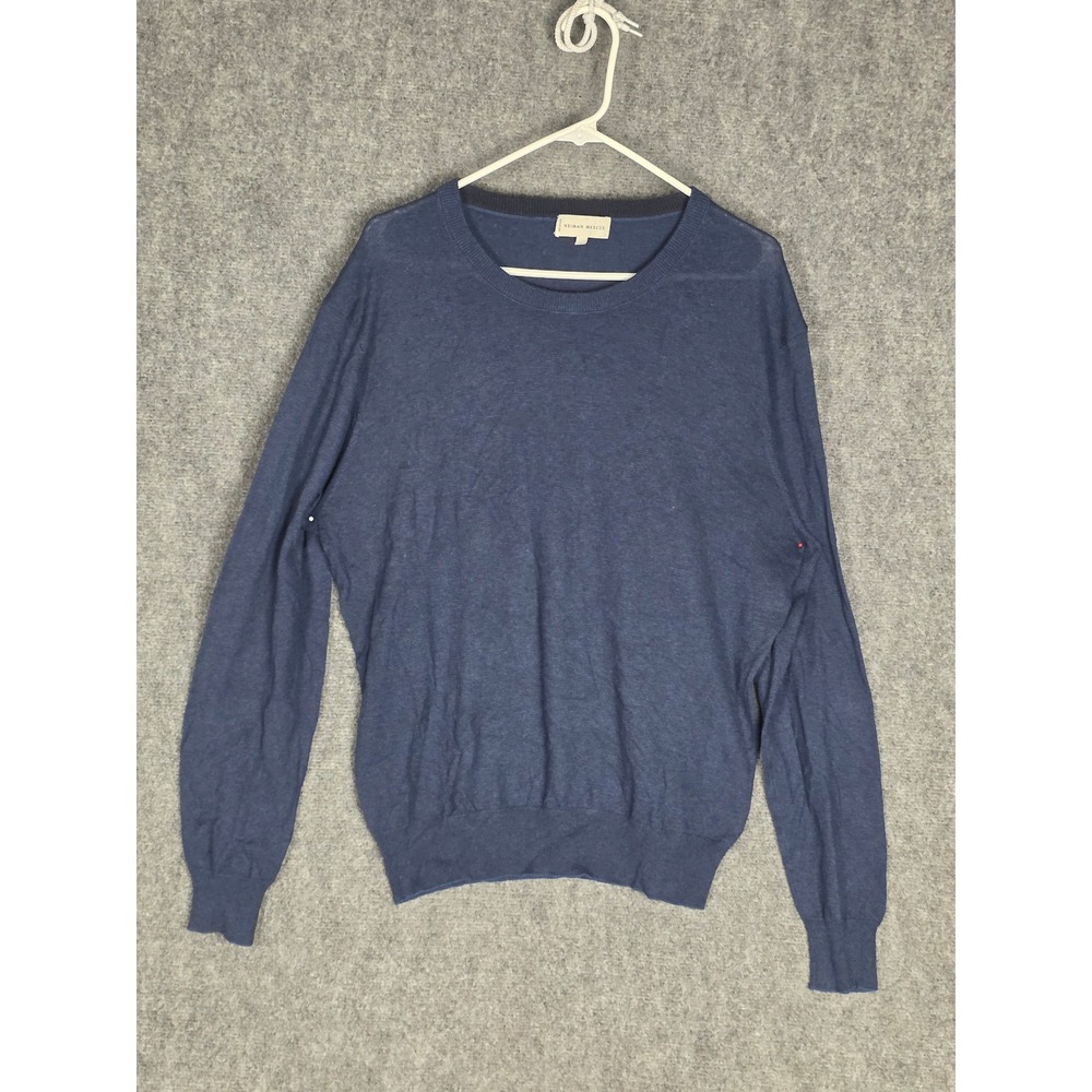 Neiman Marcus Cotton Cashmere Blue Knit Sweater Menswear‎ Style Size L